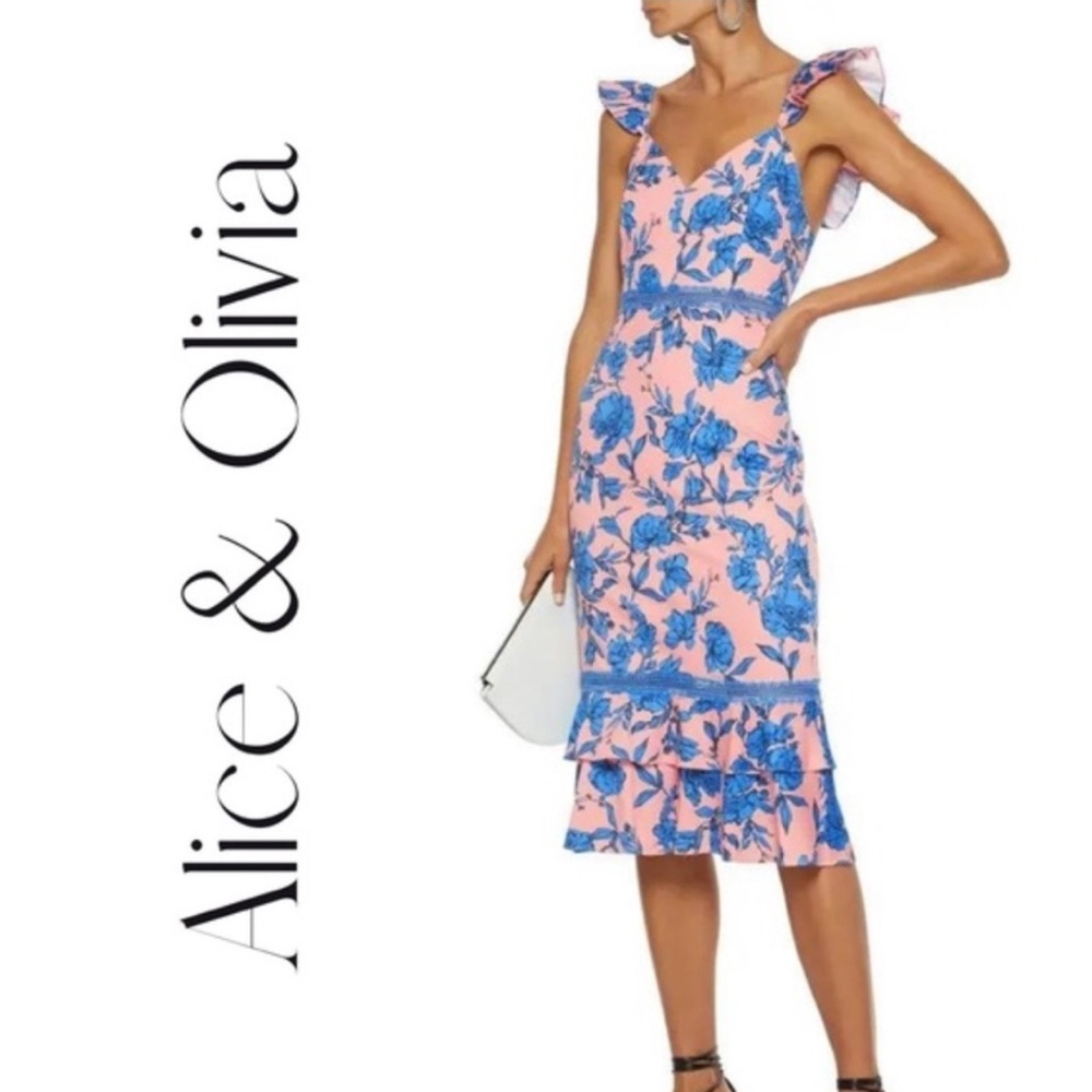 Alice + Olivia Floral Pink and Blue Ruffle Dress